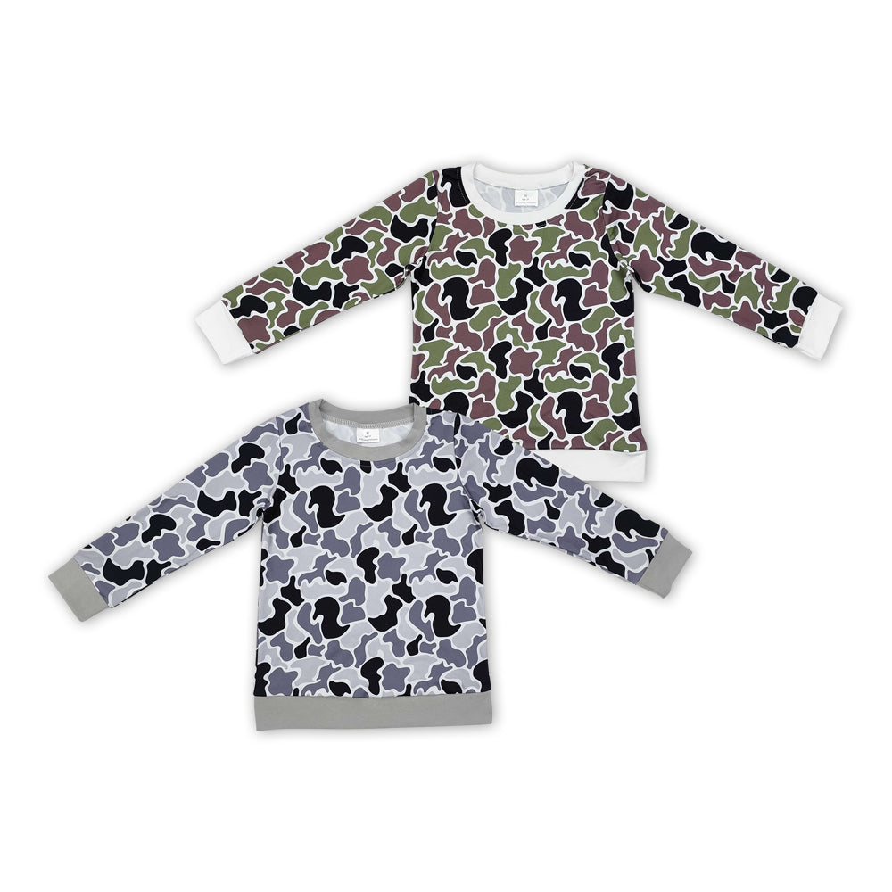 2 Colors Camo Print Boys Long Sleeve Tee Shirts Top