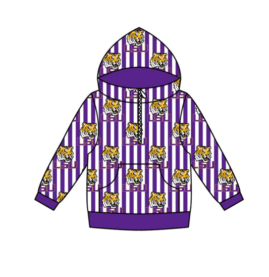 (Custom Design Preorder MOQ 5 Each Design) Team's LSU Tigers Print Hoodie Zipper Top Mom and Me Matching Clothes