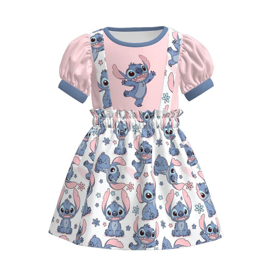 (Custom Design Preorder MOQ 5) Cartoon Stitc* Top Suspender Skirts Girls Summer Clothes Set