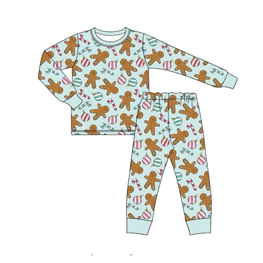 (Custom Design Preorder MOQ 5) Gingerbread Print Boys Christmas Pajamas Clothes Set