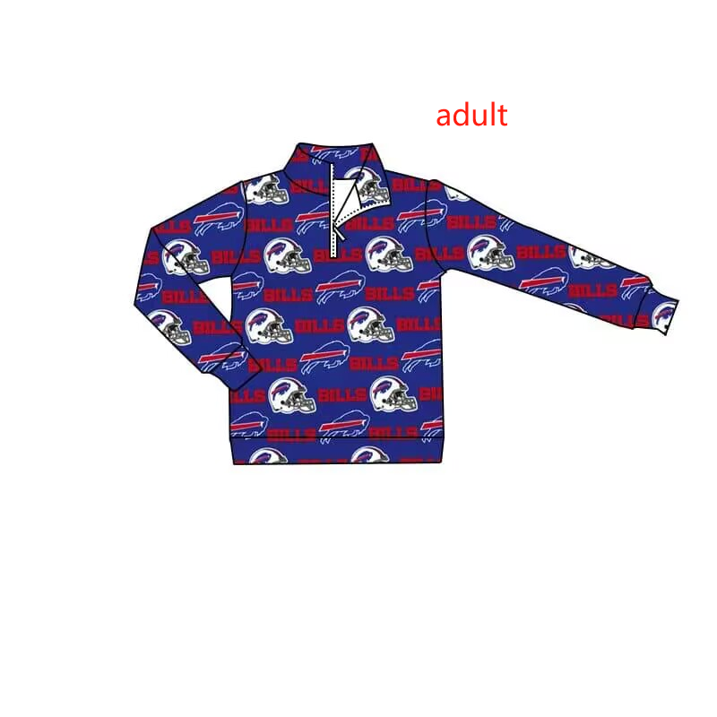 (Custom Design Preorder MOQ 5) Team's BILLS Print Adult Zipper Pullover Shirts Top