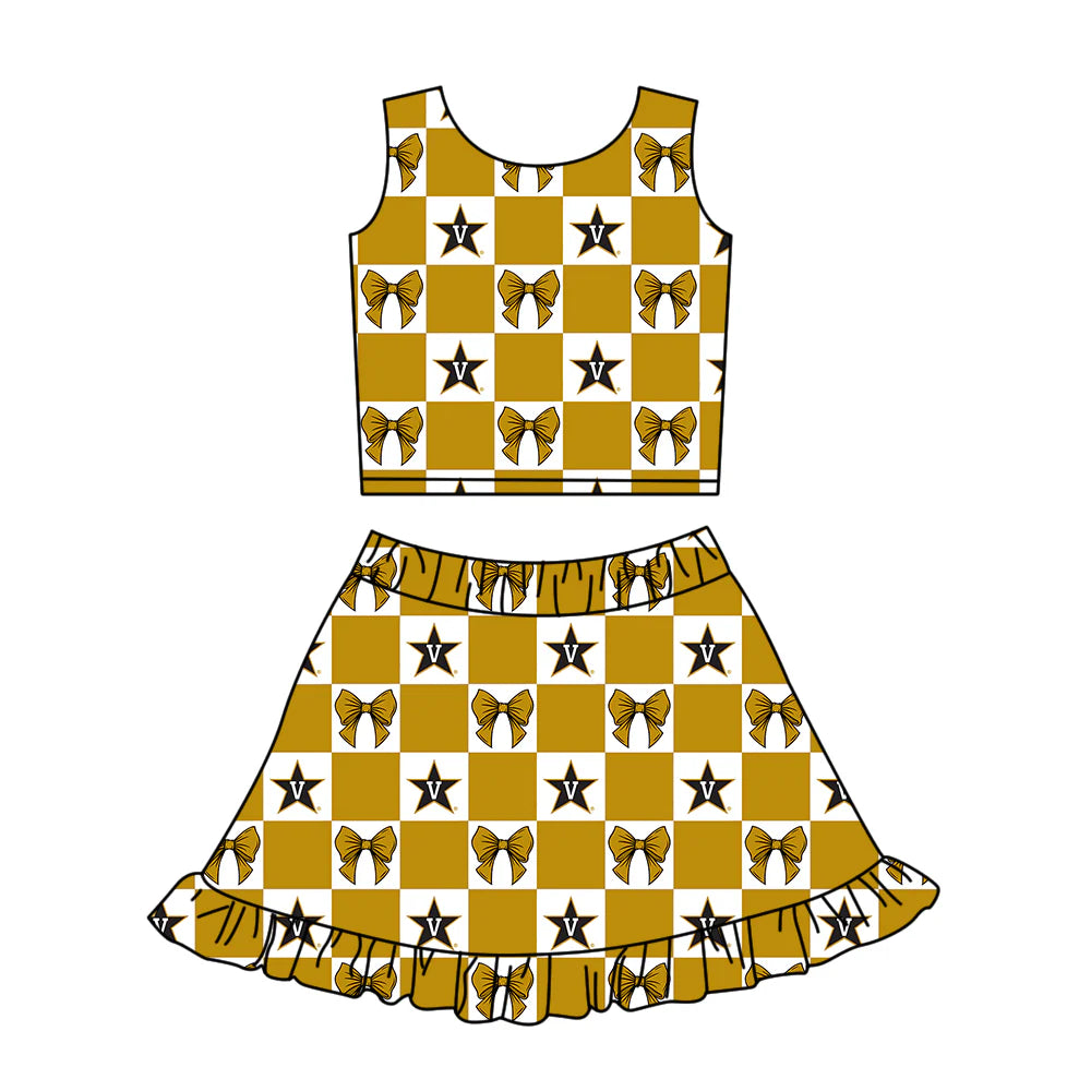 (Custom Design Preorder MOQ 5 Each Color) Team's Vanderbilt Bows Plaid Print Girls Summer Clothes Sisters Matching Wear