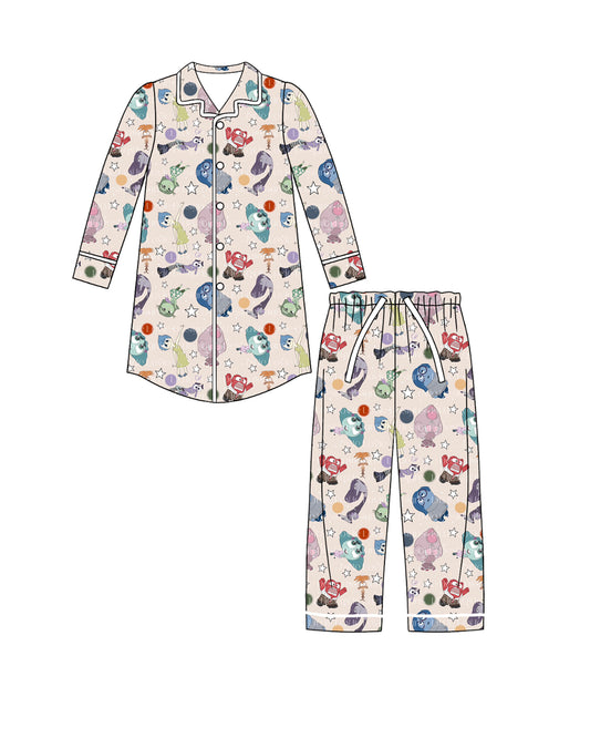 (Custom Design MOQ 5) Adult Cartoon Figure Inside Out Stars Print Woman Pajamas Clothes Set