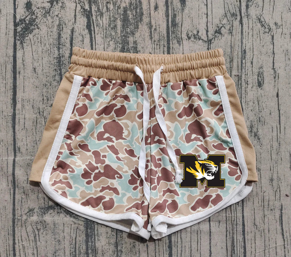 (Custom Design Preorder MOQ 5 Each Item) Team's Missouri Tigers Blue Camo Print Summer Bottom Shorts Mom and Me Matching Clothes