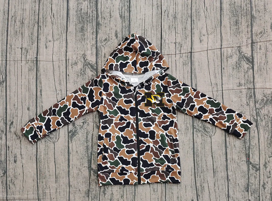 (Custom Design Preorder MOQ 5 Each Item) Team's Missouri Tigers Brown Camo Print Kids Fall Zipper Hoodie Jackets Top Mom and Me Matching Clothes