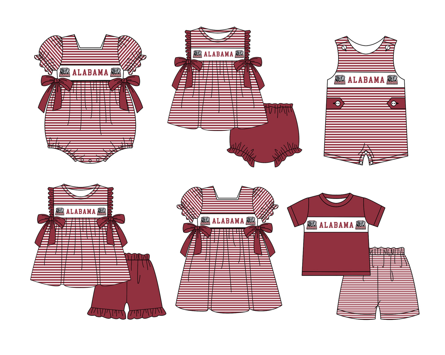 (Custom Design Preorder MOQ 5 Each Item) Team's Alabama Print Kids Summer Matching Clothes Sibling Wear