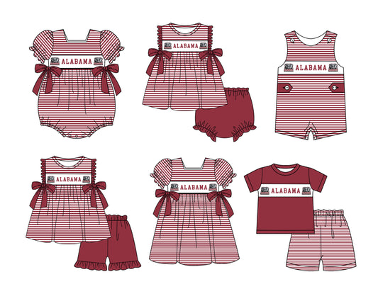 (Custom Design Preorder MOQ 5 Each Item) Team's Alabama Print Kids Summer Matching Clothes Sibling Wear