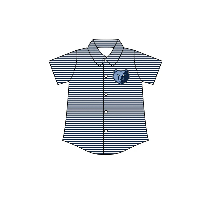(Custom Design Preorder MOQ 5)  Team's Grizzlies Stripes Print Boys Summer Tee Shirts Top