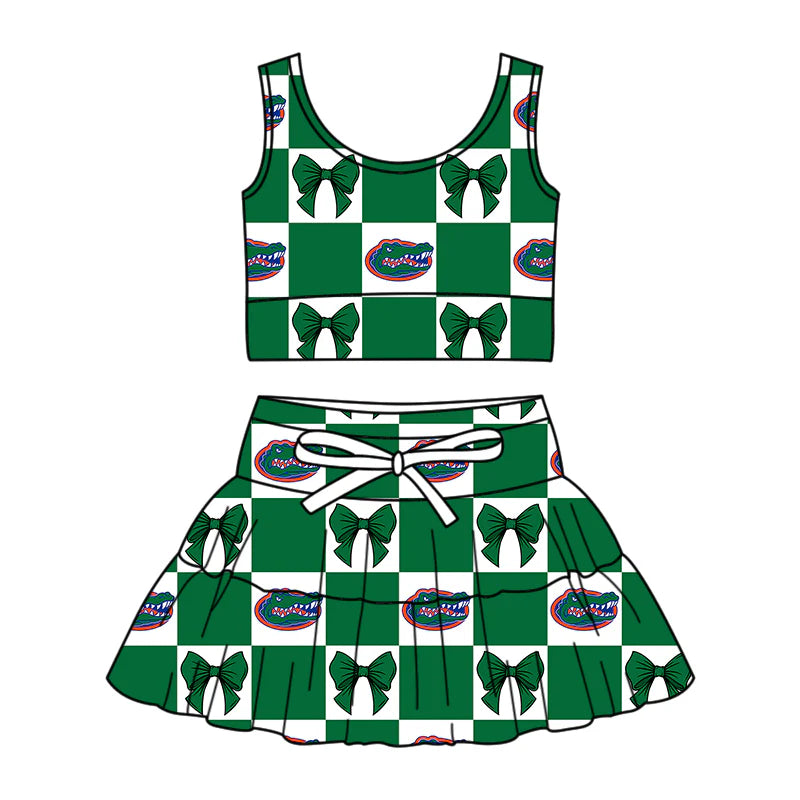 (Custom Design Preorder MOQ 5 Each Color) Team's Florida Bows Plaid Print Girls Summer Clothes Sisters Matching Wear