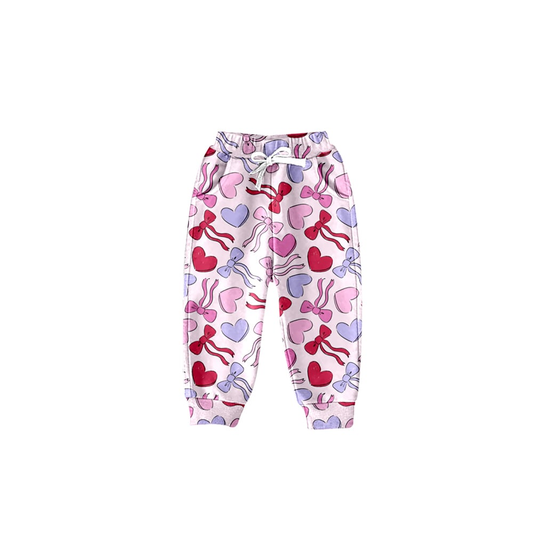 (Custom Design Preorder MOQ 5) Hearts Bows Print Girls Valentine's Day Bottom Pants