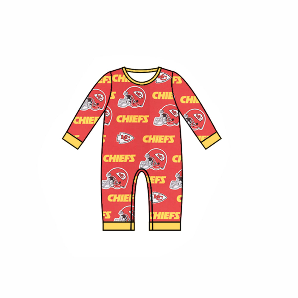 (Custom Design Preorder MOQ 5) Team's KC Red Yellow Print Baby Boys Fall Romper