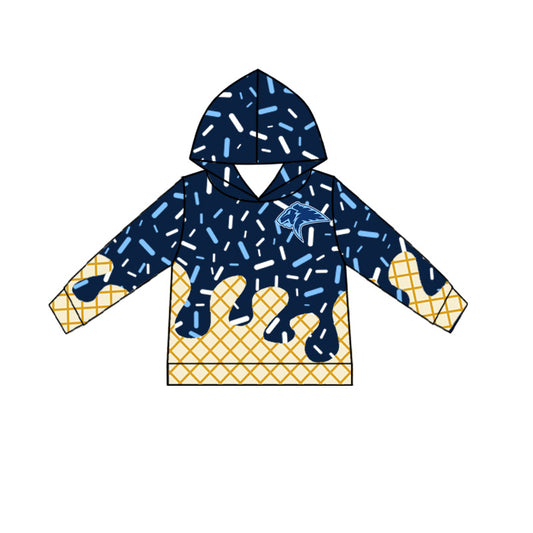 (Custom Design Preorder MOQ 5 Each Item) Team's Prestonwood Navy Sprinkles Print Hoodie Top Mom and Me Matching Clothes
