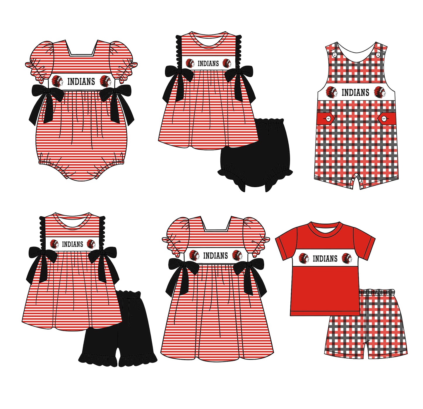 (Custom Design Preorder MOQ 5 Each Design) Team's Indians Print Kids Summer Matching Clothes Sibling Wear