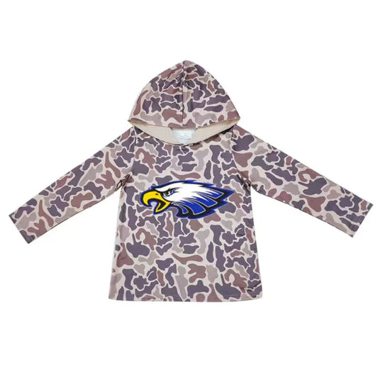 (Custom Design Preorder MOQ 5) Team Eagles Brown Camo Print Kids Long Sleeve Hoodie Top