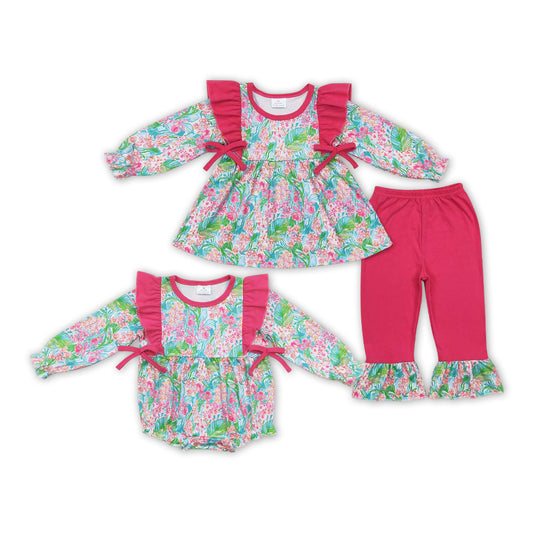 Hotpink Flowers Print Sisters Fall Matching Clothes