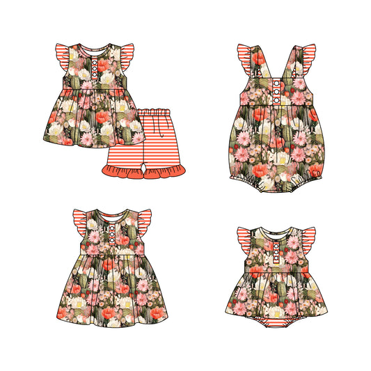 11.18(Custom Design Preorder MOQ 5 Each Design) Cactus Flowers Print Girls Summer Matching Clothes Sibling Wear