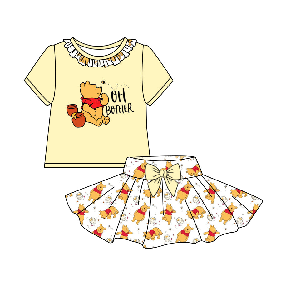 (Custom Design Preorder MOQ 5) Cartoon Bear Print Girls Summer Clothes Set