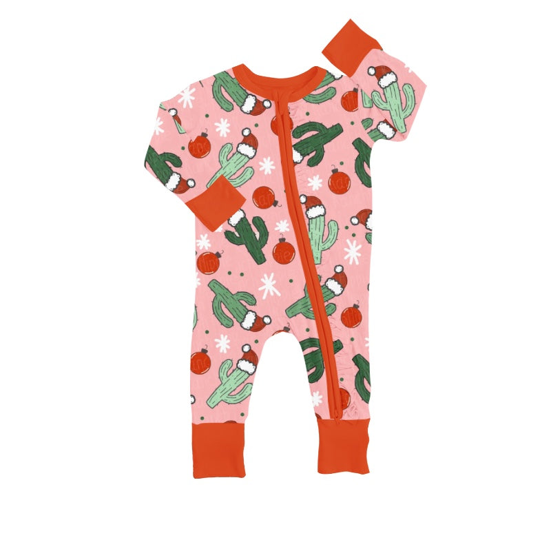 (Custom Design Preorder MOQ 5) NO.23 Cactus Print Baby Zip Christmas Romper