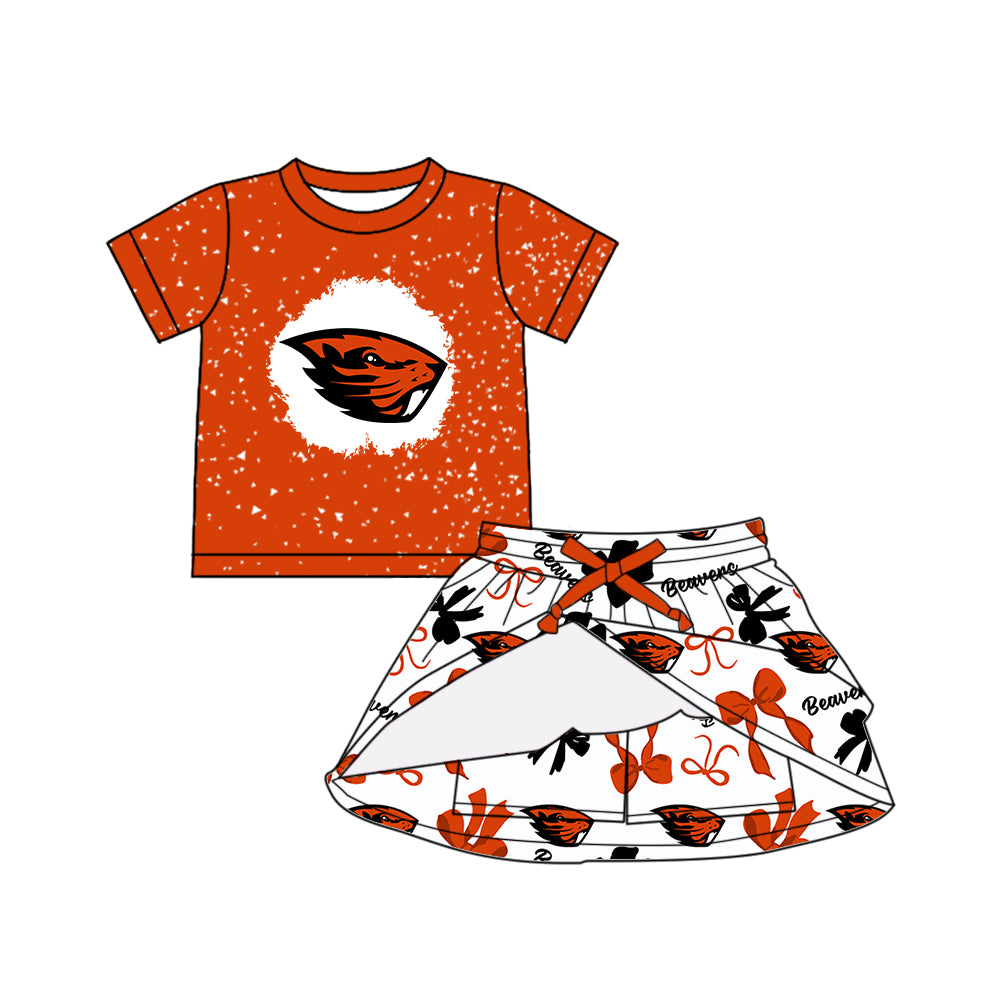 (Custom Design Preorder MOQ 5 Each Color) Team's Oregon State Beavers Bows Print Girls Summer Clothes Sisters Matching Wear