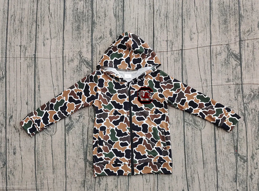 (Custom Design Preorder MOQ 5 Each Item) Team's Gamecock Brown Camo Print Kids Fall Zipper Hoodie Jackets Top Mom and Me Matching Clothes