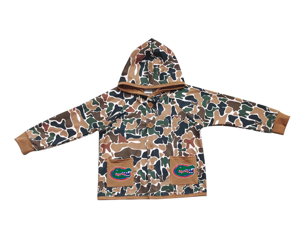 (Custom Design Preorder MOQ 5 Each Item) Team's Florida Brown Camo Print Pockets Buttons Kids Fall Hoodie Jackets Top Mom and Me Matching Clothes