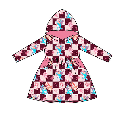 (Custom Design Preorder MOQ 5) Cartoon Dog Print Girls Valentine's Day Knee Length Hoodie Dress