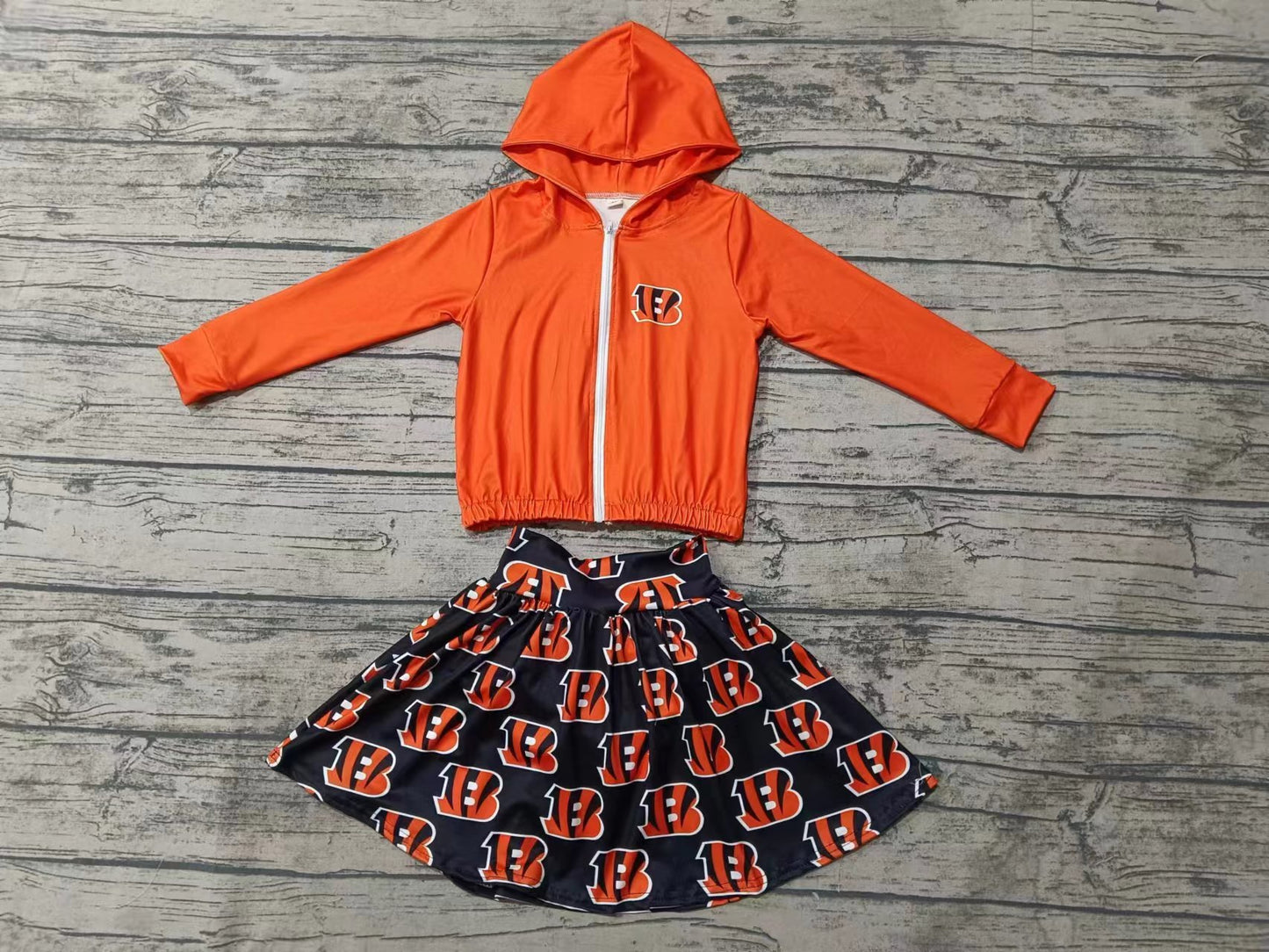 (Custom Design Preorder MOQ 3) Team's Cincinnati Bengals Print Skirts With Shorts Girls Clothes Sets