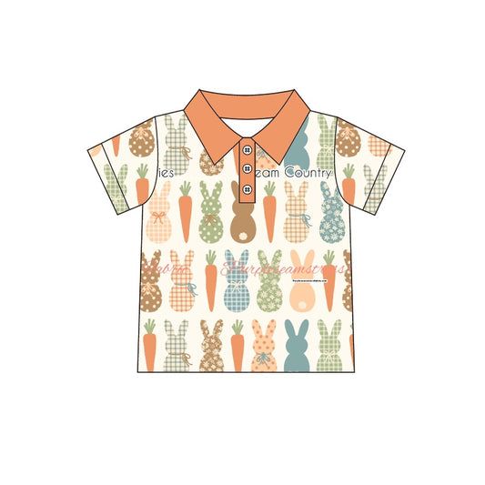 (Custom Design Preorder MOQ 5) Bunny Carrot Boys Easter Polo Tee Shirts Top