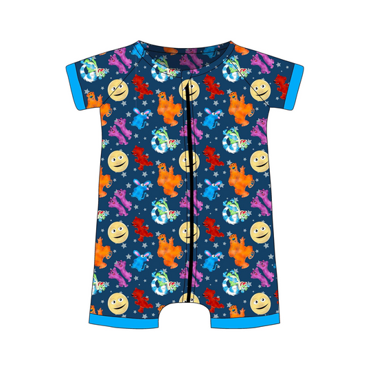 (Custom Design Preorder MOQ 5) Colorful Animals Print Baby Summer Zipper Romper