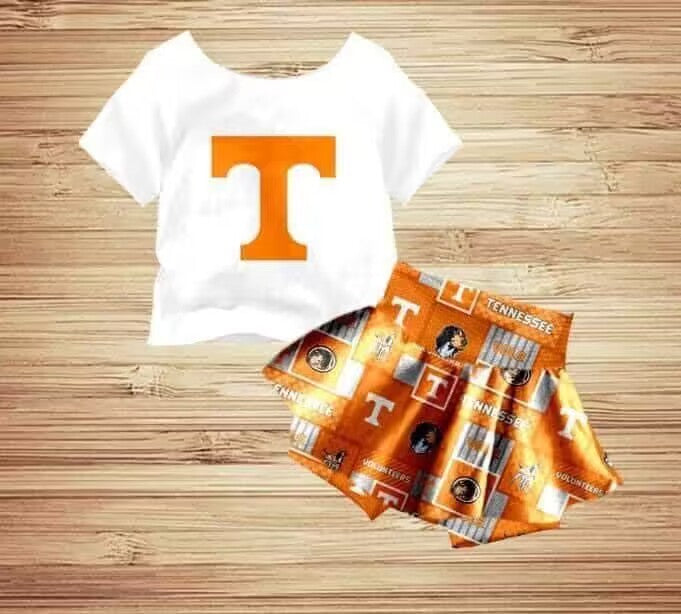 (Custom Design Preorder MOQ 5)  Team's TENNESSEE Print Girls Skirts Clothes Set