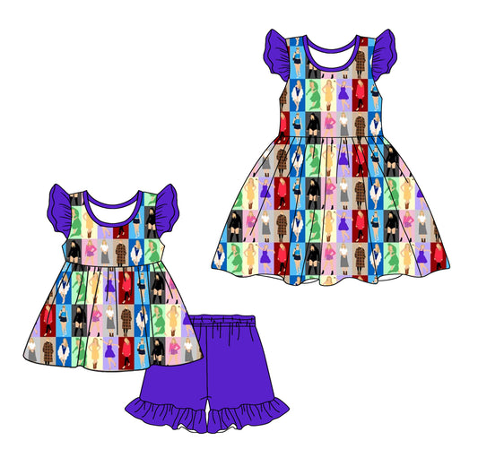 12.10(Custom Design Preorder MOQ 5 Each Design) Singer Swiftie Purple Print Girls Summer Matching Clothes Sisters Wear