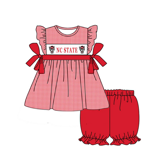 (Custom Design Preorder MOQ 5)  Team's NC STATE Print Skirts With Shorts Girls Summer Clothes Set