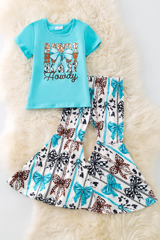 (Custom Design Preorder MOQ 5)  Howdy Top Bows Bell Pants Girls Western Clothes Set