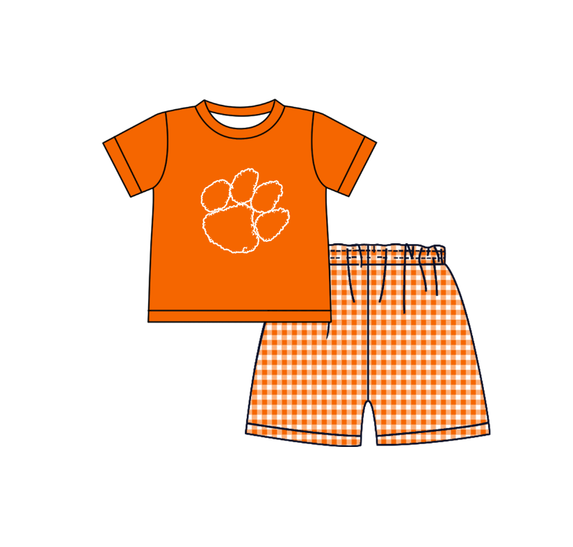 (Custom Design Preorder MOQ 5 Each Item) Team's Clemson Tigers Print Kids Summer Matching Clothes Sibling Wear