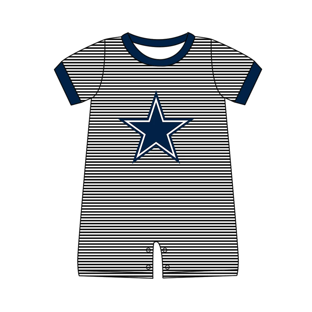 (Custom Design Preorder MOQ 5) Team's Cowboys Stripes Print Baby Boys Summer Romper