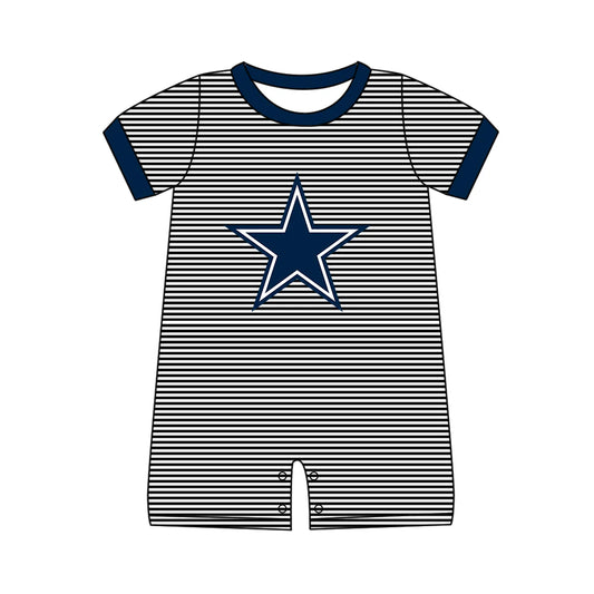 (Custom Design Preorder MOQ 5) Team's Cowboys Stripes Print Baby Boys Summer Romper
