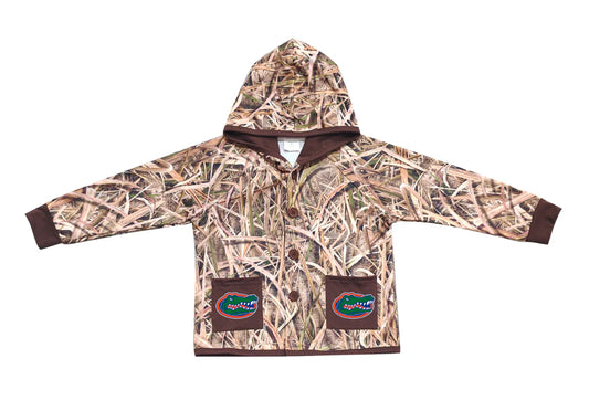 (Custom Design Preorder MOQ 5 Each Item) Team's Florida Grasses Camo Print Pockets Buttons Kids Fall Hoodie Jackets Top Mom and Me Matching Clothes