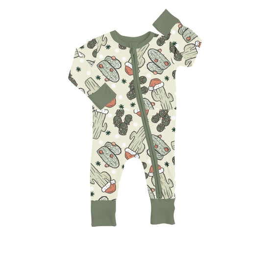 (Custom Design Preorder MOQ 5) NO.24 Green Cactus Print Baby Zip Christmas Romper