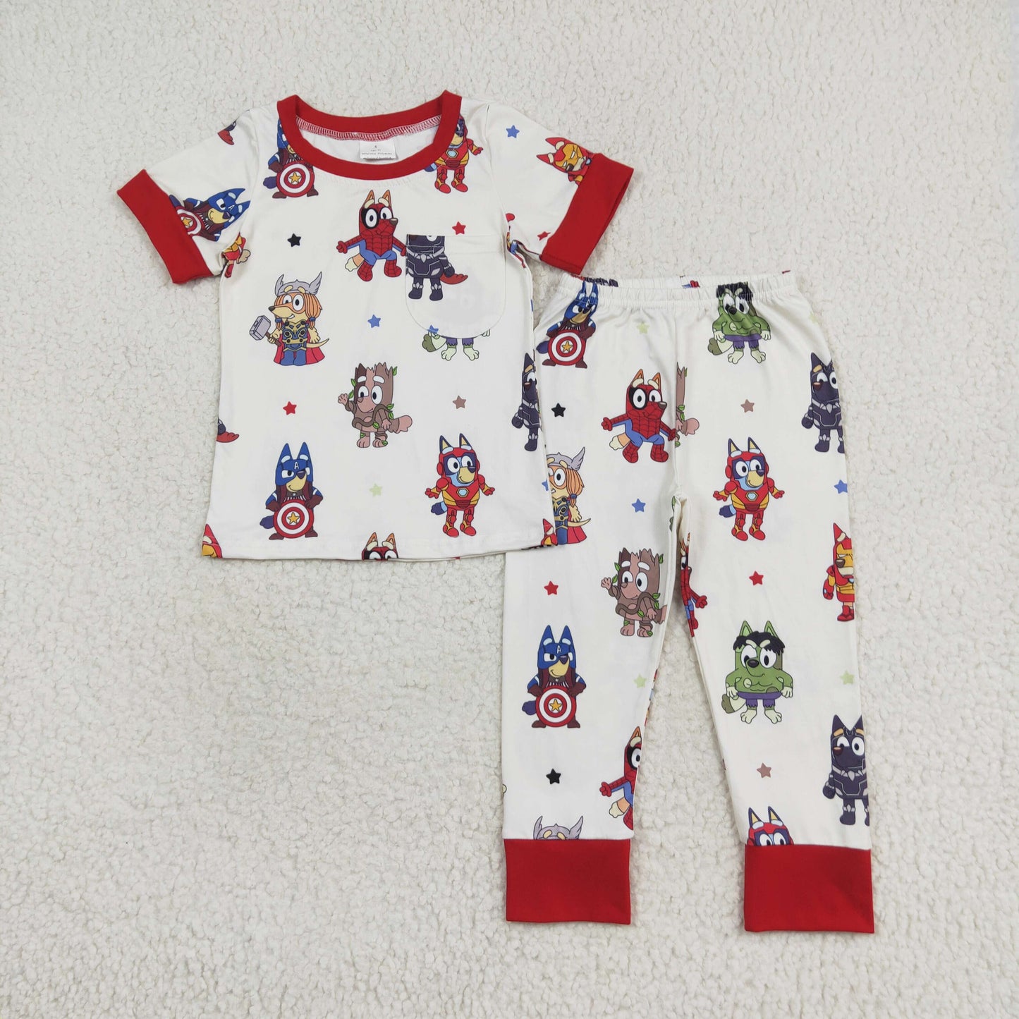 Cartoon Dog Hero Print Brother's Summer Matching Pajamas Clothes