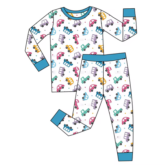 (Custom Design Preorder MOQ 5) Cars Print Boys Bamboo Pajamas Clothes Set