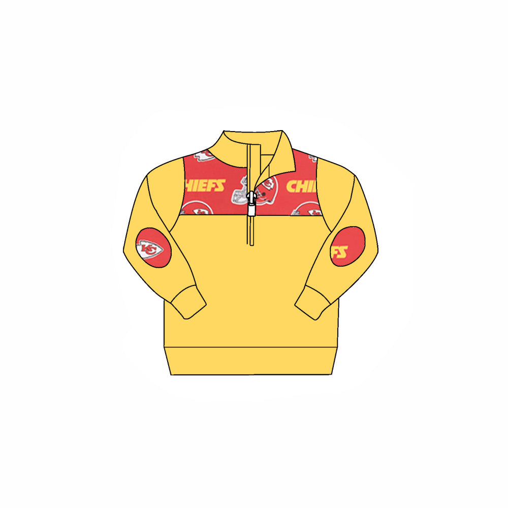 (Custom Design Preorder MOQ 5) Team's KC Red Yellow Print Boys Pullover Zipper Tee Shirts Top