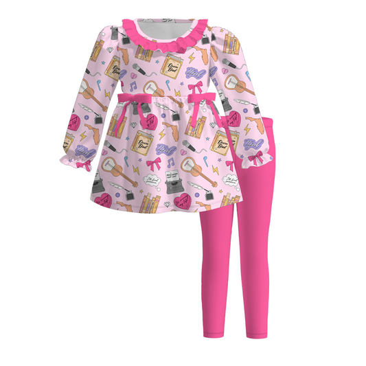 (Custom Design Preorder MOQ 5)  Singer Swiftie Tunic Top Pink Pants Girls Fall Clothes Set