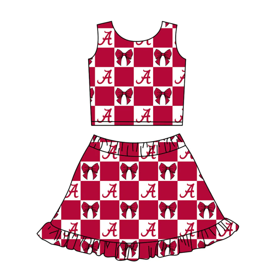 (Custom Design Preorder MOQ 5 Each Color) Team's Alabama Bows Plaid Print Girls Summer Clothes Sisters Matching Wear