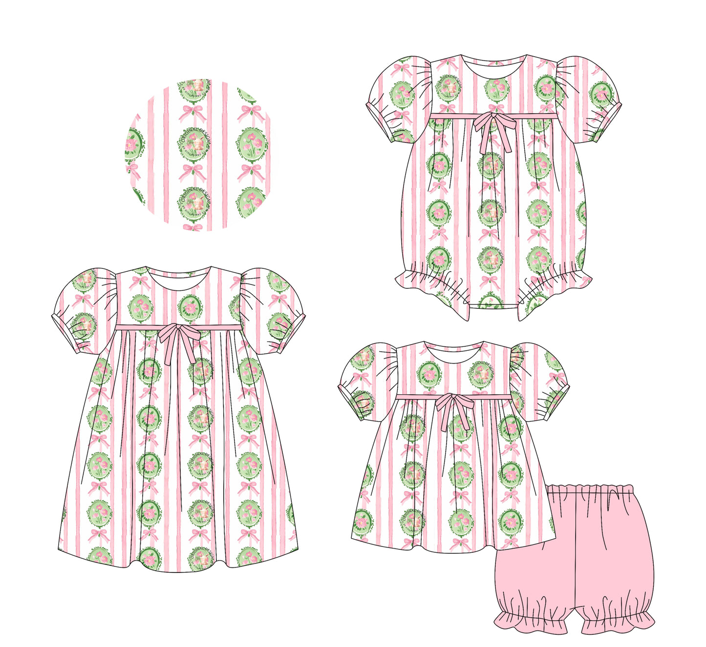 5.23(Custom Design Preorder MOQ 5 Each Design) Flowers Pink Bows Print Girls Summer Matching Clothes Sisters Wear