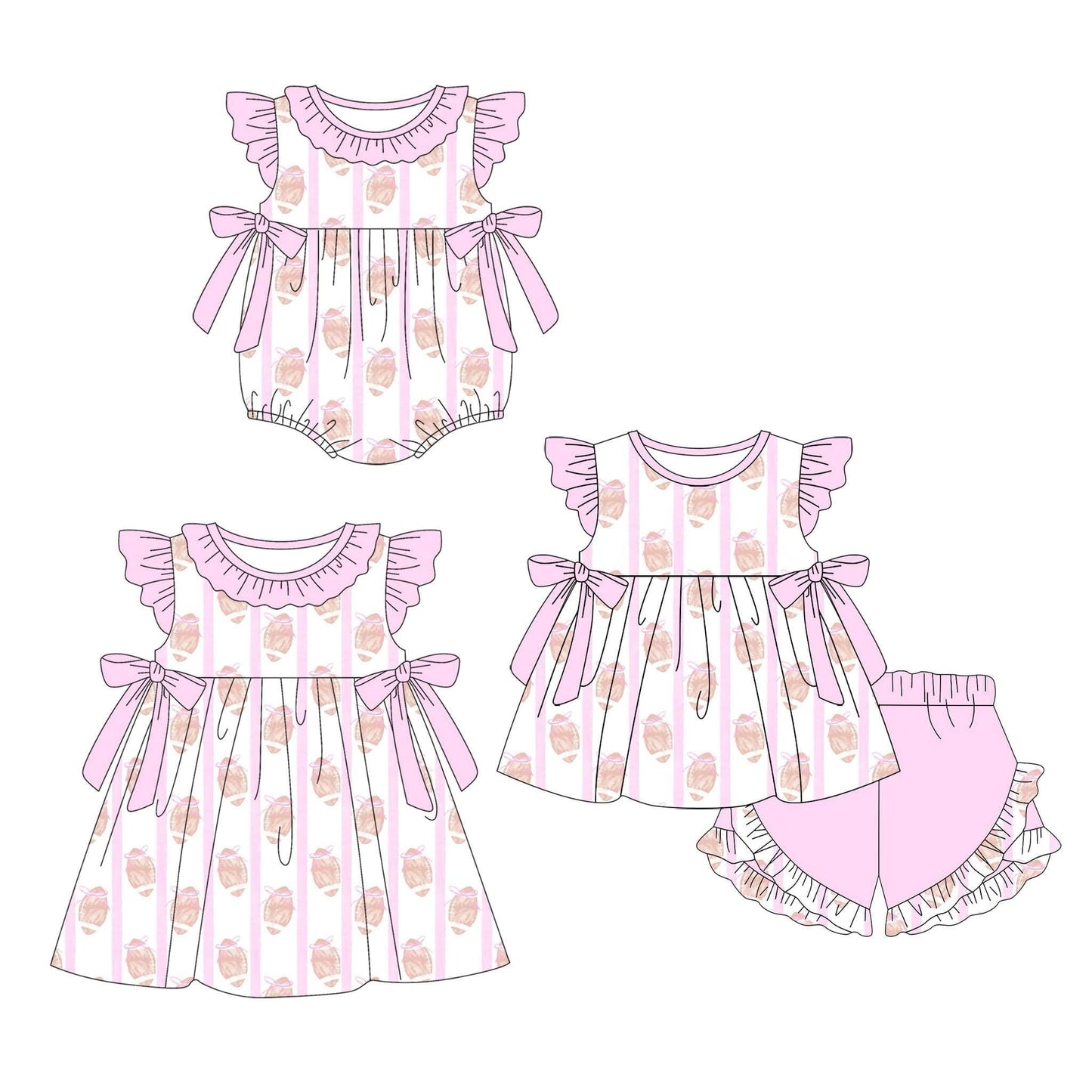 4.4(Custom Design Preorder MOQ 5 Each Design) Football Pink Print Girls Summer Matching Clothes Sisters Wear