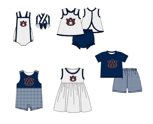 (Custom Design Preorder MOQ 5 Each Item) Team's Auburn Tigers Print Kids Summer Matching Clothes Sibling Wear