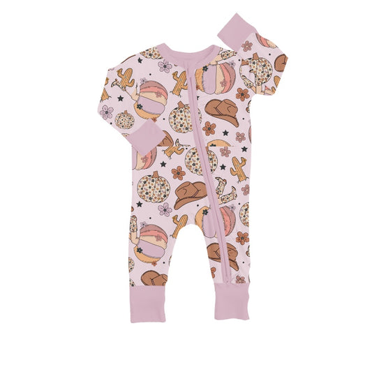 (Custom Design Preorder MOQ 5) NO.25 Pumpkin Cactus Hat Print Baby Zip Romper