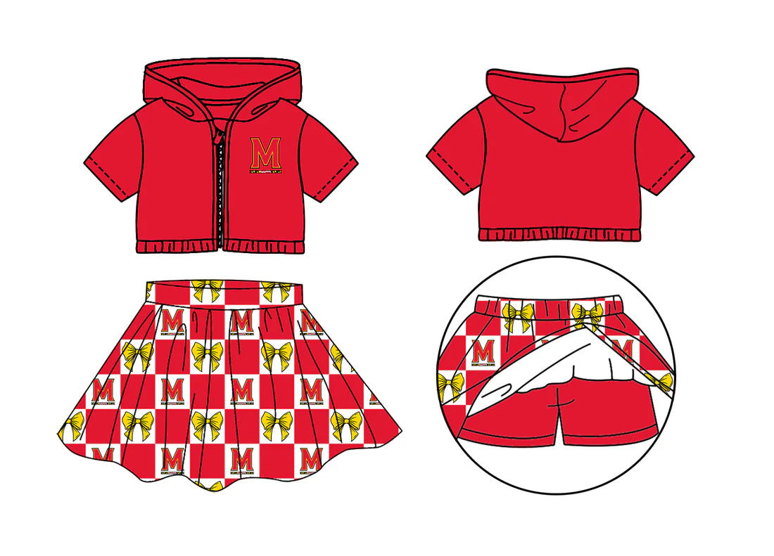 (Custom Design Preorder MOQ 5 Each Color) Team's Maryland Terrapins Bows Plaid Print Girls Summer Clothes Sisters Matching Wear