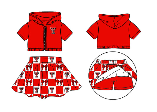 (Custom Design Preorder MOQ 5 Each Color) Team's Texas Tech Red Raiders Bows Plaid Print Girls Summer Clothes Sisters Matching Wear