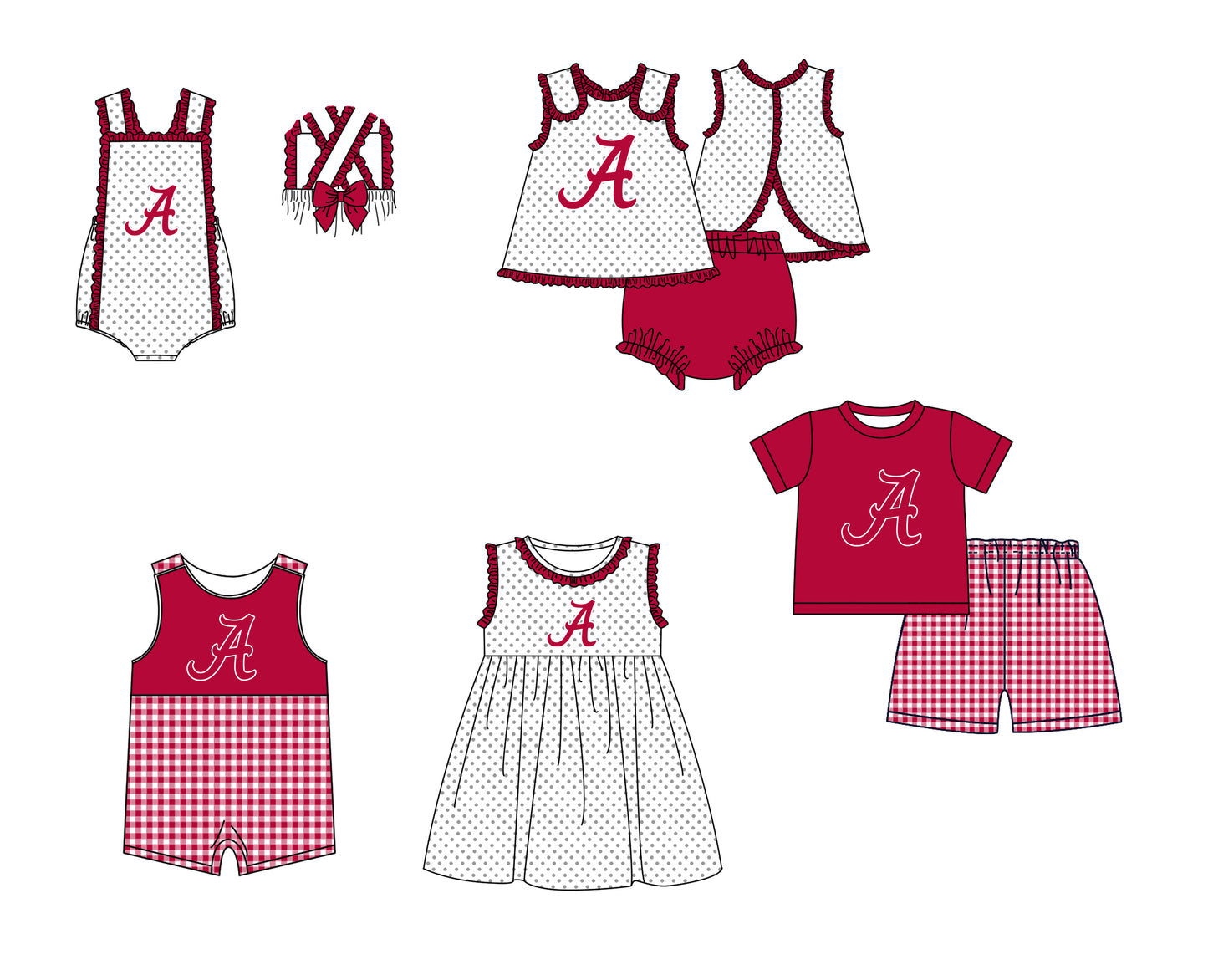 (Custom Design Preorder MOQ 5 Each Item) Team's Alabama Print Kids Summer Matching Clothes Sibling Wear